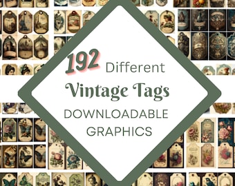 192 Vintage Tag Ephemera | Printable Journal Cards (Digital Download)