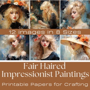 Portraits impressionnistes blonds | Papiers de journalisation, Carte Atc, Papier de bricolage, Cartes de journalisation imprimables, Téléchargement numérique, Éphémères