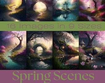 Spring Scenes Junk Journal Paper, Printable Ephemera (Digital Download)