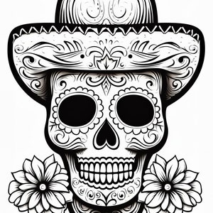 DAY Of The DEAD COLORING Sheets | 20 Different Designs, Halloween Coloring Book, Sugar Scull Coloring Sheets, Printable Standard Paper