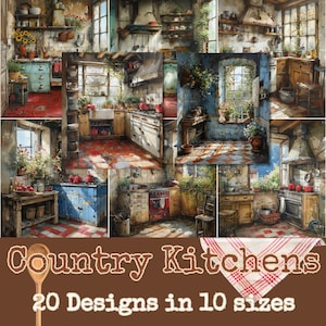 COUNTRY KITCHEN | Journaling Papers, Wall Art, ATC Cards, Printable Journaling Cards, Digital Download, Card Making, Cottagecore art