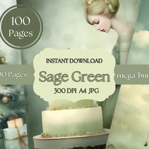 SAGE GREEN 100 druckbare Designs für Druck oder digitale Verwendung, Wandkunst, Decoupage, Sublimation, Scrapbooking, Papiermodelle, Kartenherstellung, CU