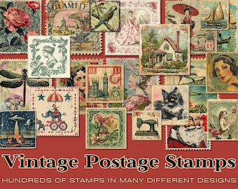 Vintage Postage Stamps, Printable Ephemera for Junk Journals (Digital Download)