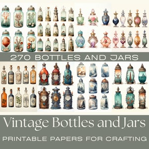 270 BOTTIGLIE E BARATTOLI VINTAGE / Forniture per diari spazzatura dal taglio pignolo, Effimeri per diari spazzatura, Forniture per scrapbooking, Creazione di carte, Artigianato, Clipart