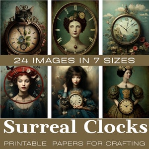 HORLOGES SURRÉALISTES | Art mural surréaliste, Créations en papier, Fournitures pour journaux, Décoration, Cartes de journalisation imprimables, Téléchargement instantané, Fabrication de cartes