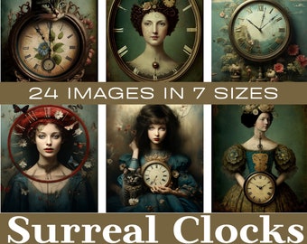 Surreal Clock Collage Sheets | Printable Journaling Cards (Digital Download)
