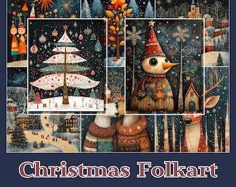 Christmas Folkart Prints | Holiday Ephemera, Junk Journal (Digital Download)