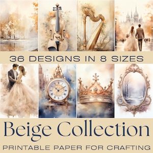 COLLECTION BEIGE, kit de carnet de voyage aquarelle, cartes ATC, papier numérique, papiers de création de carte, fournitures de scrapbooking, carte de journalisation