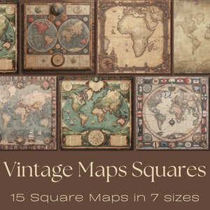 Vintage Landkarten Quadrate |  Kartenherstellung, Journalpapier, Digitales Papier, Printable Junk Journal, Digikit, Hintergrund Ephemera, ATC-Größe
