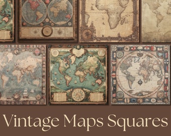 Vintage Map Square Images | Printable Ephemera, Card Making (Digital Download)