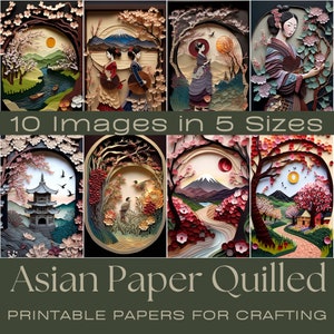 Asian Paper Quilled Art | Printable Ephemera, Card Making (Digital Download)