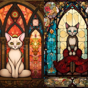 VITRAIL CHATS | Aquarelles de chats, Papiers pour journal de bord, Cartes Atc, Papiers bricolage, Journal des indésirables, Téléchargement numérique, Éphémères, feuille de collage