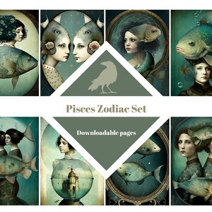 ZODIAQUE POISSONS | Cartes ATC, Papier numérique, Cartes de journalisation imprimables, Téléchargement numérique, Fabrication de cartes, Éphémères, Créations manuelles, Impressions astrologiques