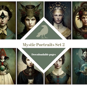 MYSTIC PORTRAITS Set 2, ATC Cards, Junk Journal, Digital Paper, Printable Journaling Cards, Digital Download, Card making, Ephemera, Craft