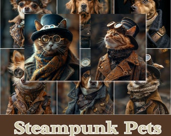 Steampunk Pets Journaling Papers | Collage, ATC Cards (Digital Download)