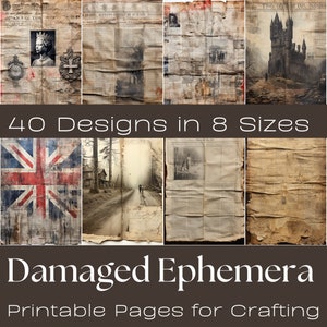 May include: A collage of eight vintage, distressed, and textured paper backgrounds. The papers are in various shades of brown, beige, and white. The papers have a worn and aged look, with visible creases, tears, and stains. The papers are perfect for crafting and scrapbooking projects.