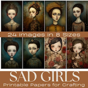Papeles SAD GIRLS JOURNALING, Descarga instantánea, Papel digital, Diario basura imprimible, Descargable, Fabricación de tarjetas, Efímera, Papeles de elaboración