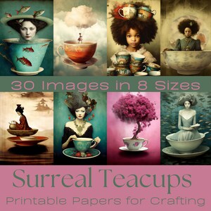 DIVERSES TASSES À THÉ SURRÉALISTE | Papier de création, Fournitures pour journaux, Décoration, Cartes de journalisation imprimables, Téléchargement instantané, Fabrication de cartes, Éphémères