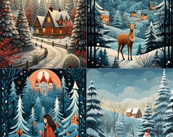 Norwegian Christmas Art | Printable Scrapbook Paper (Digital Download)