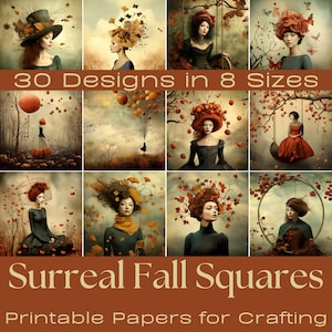 PLACES SURRÉALISTES D'AUTOMNE | Divers papiers créatifs, Papier numérique, Journal imprimable pour les déchets indésirables, Téléchargement numérique, Fabrication de cartes, Éphémère, Surréaliste