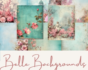 Journalpapper i fransk stil | Blommiga efemera, collagebakgrunder (digital nedladdning)