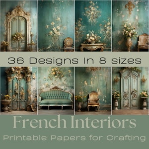 INTERIORES FRANCESES | Papéis de diário, Kit de diário de lixo, Cartões de diário para impressão, Download digital, Artigos efêmeros franceses, Papéis de artesanato