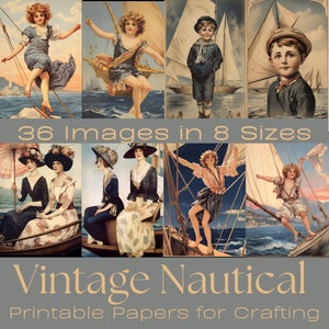 Style carte postale NAUTIQUE VINTAGE | Papiers de journalisation, carte ATC, papiers de création, cartes de journalisation imprimables, éphémères vintage, feuille de collage