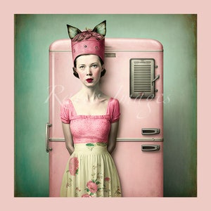 Printable wall art | Poster Print | download prints | Kitchen wall art | Retro Cat Lady| Pink wall art | Pink print | retro wall art print