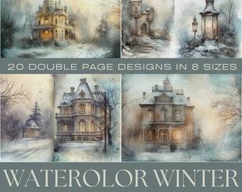Watercolor Winter Journaling Papers | Printable Ephemera, ATC Cards (Digital Download)