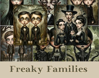 Gothic Halloween Art | Freaky Families Portrait Journaling Papers (Digital Download)