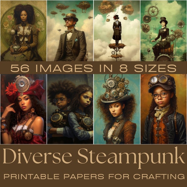 DIVERSE STEAMPUNK | Junk Journal Kit, ATC Cards, Crafting Papers, Junk Journal, Digital Download, Vintage Ephemera, Steampunk, Diversity