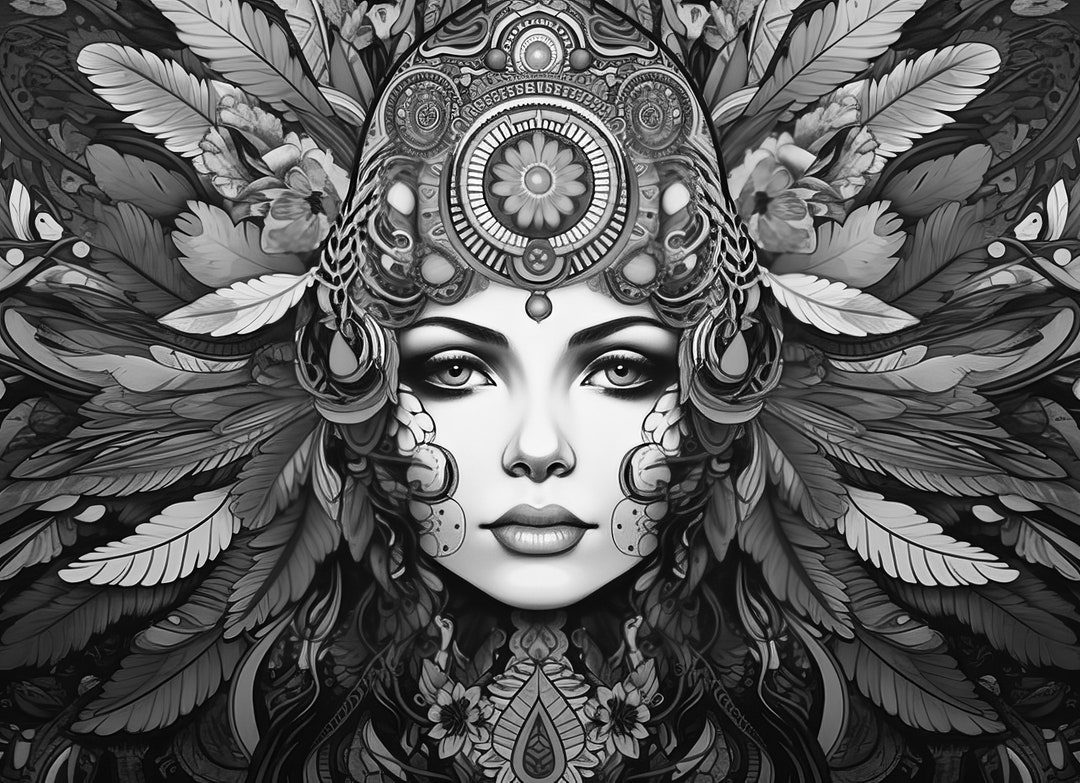 GRAYSCALE BOHO BEAUTIES Coloring Papers, Black and White, Crafting ...
