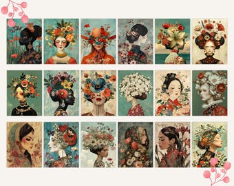 Flower Girls of the World Art | Mixed Media Printable Papers (Digital Download)
