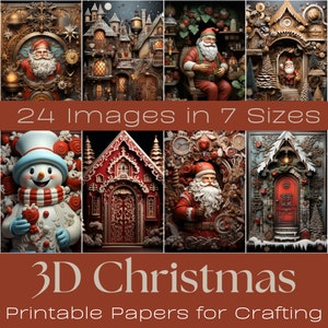 3D KERST | Kerstkaarten, knutselpapier, Afdrukbaar junkjournaal, Instant download, Kaarten maken, kerstmis, logboekpapier