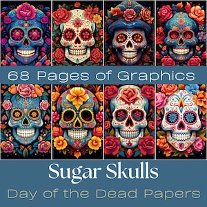 CRÂNES EN SUCRE | Journal du jour des morts, kit de bricolage, cartes de journalisation d'Halloween, téléchargement numérique, fabrication de cartes, travaux manuels, cartes Atc, Halloween