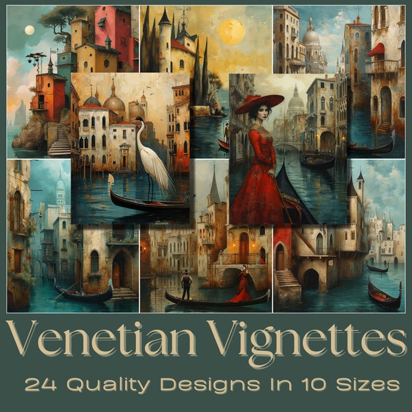 VIGNETTES VENITIENNES | Images de grande qualité sur le thème de Venise. Convient pour les oeuvres d'art murales, les journaux indésirables, les documents éphémères italiens, les autocollants, la fabrication de cartes