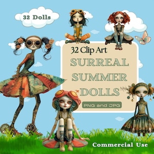 Surréaliste SUMMER poupées PNG Clip Art || Imprimables à la découpe délicate et modules complémentaires d'art numérique pour les collages || Clipart avec fond transparent