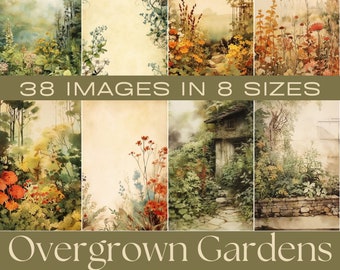 Watercolor Overgrown Garden Paper | Junk Journal Ephemera (Digital Download)