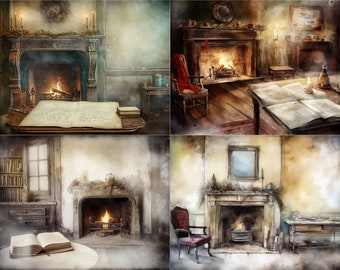 Cozy Fireside Journaling Papers | Winter Watercolor Scenes (Digital Download)