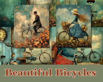 Bicycle Art Journaling Papers | Vintage Style Collage (Digital Download)