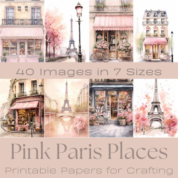 PINK PARIS PLACES | Junk Journal Kit, Crafting Papers, Paris Ephemera, Scrapbooking Supplies, Ephemera Pack, Card Making, Wall Art, Crafting