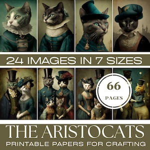ARISTOCATS | Papiers de journalisation, Cartes de journalisation imprimables, Téléchargement numérique, Fabrication de cartes, Éphémères, Créations manuelles, Cartes ATC, créations manuelles, Fantaisie des chats