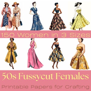 FUSSYCUT VROUWEN jaren 50 | Meer dan 150 verschillende dames, stickers, digitaal papier, afdrukbaar junkjournaal, direct downloaden, scrapbooking