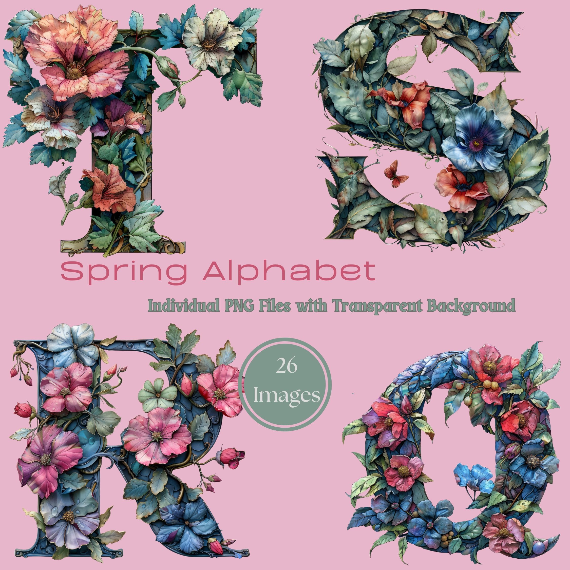 Floral Spring Alphabet Clipart | PNG, JPG (digital Download) - Etsy UK