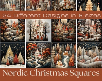 NORDIC CHRISTMAS SQUARES | Printable Christmas Cards, Papers, Printable Junk Journals,  Christmas Ephemera, Nordic Christmas printables