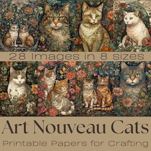 JUGENDSTIL KATZEN | Journaling Papiere, Junk Journal, Bastelpapiere, Junk Journal, Digital Download, Ephemera, Collage Sheet, Art Nouveau, Katze
