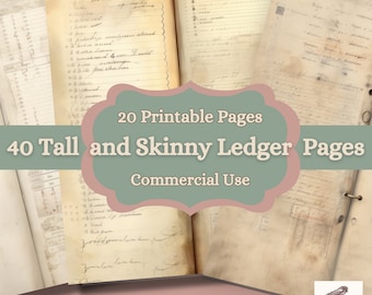 Tall Skinny Ledger Pages | High-Resolution Printables (Commercial Use)