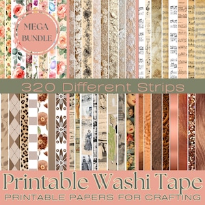 Verscheidenheidspakket met 320 bedrukbare WASHI-TAPESTRIPS | Megabundel van 320 afdrukbare washi-tapes, afdrukbare ongewenste tijdschriftelementen, afdrukbare stroken