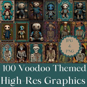 Graphiques sur le thème vaudou | MEGA BUNDLE de 100 graphiques imprimables haute résolution en Jpeg et Png, impressions vaudou, poupée vaudou, imprimable vaudou