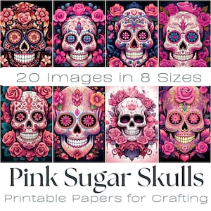 PINK SUGAR SKULLS | Day of the Dead Journaling Papers, Halloween Printable,  Journaling Cards, Digital Download, Card Making, Crafts